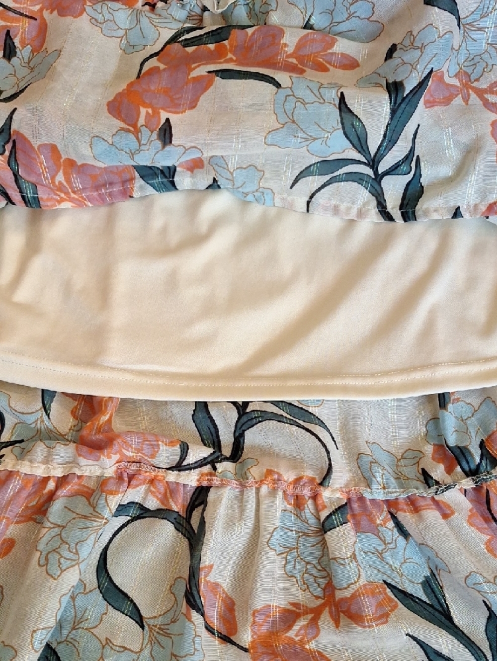 Smocked Floral Maxi Dress in Cream with Peach & Light Blue. NWOT Size Small - Picture 9 of 10